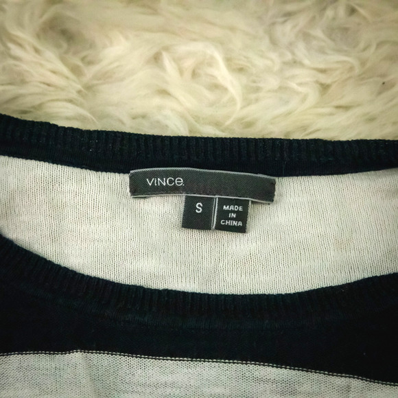 Vince Size Small S Navy Blue White Stripe Nautical Style Crew Cotton Sweater - Picture 4 of 7